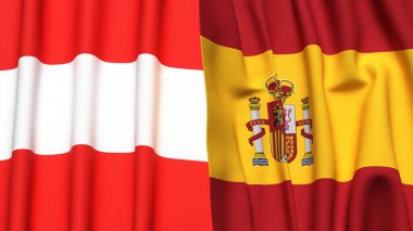 Gerçekçi kumaş dokusuna sahip AUSTRIA ve SPAIN bayrakları