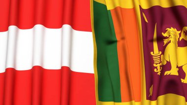 Gerçekçi kumaş dokusuna sahip AUSTRIA ve SRI LANKA bayrakları