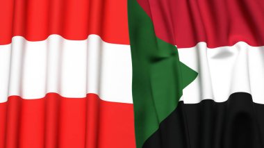 Gerçekçi kumaş dokusuna sahip AUSTRIA ve SUDAN bayrakları