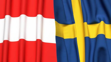 Gerçekçi kumaş desenli AUSTRIA ve SWEDEN bayrakları