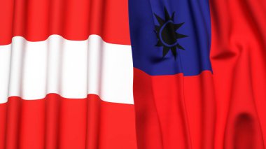 Gerçekçi kumaşlı AUSTRIA ve Tayvan bayrakları