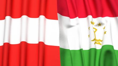 Gerçekçi kumaş dokusuna sahip AUSTRIA ve TAJIKISTAN bayrakları