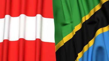 Gerçekçi kumaş dokusuna sahip AUSTRIA ve TANZANIA bayrakları