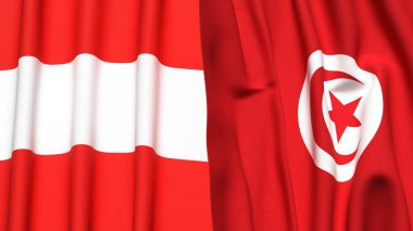 Gerçekçi kumaş dokusuna sahip AUSTRIA ve TUNISIA bayrakları