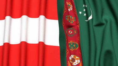 Gerçekçi kumaş dokusuna sahip AUSTRIA ve Türkmenistan bayrakları