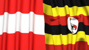 Gerçekçi kumaş dokusuna sahip AUSTRIA ve UGANDA bayrakları