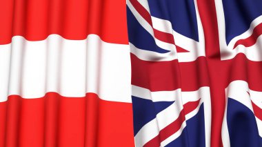 AUSTRIA ve KINGDOM bayrakları gerçekçi kumaş dokusuyla