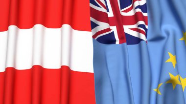 Gerçekçi kumaş dokusuna sahip AUSTRIA ve TUVALU bayrakları