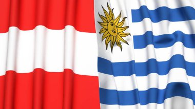 Gerçekçi kumaşlı AUSTRIA ve Uruguay bayrakları