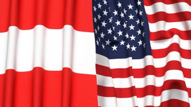 Gerçekçi kumaş dokusuna sahip AUSTRIA ve ABD bayrakları