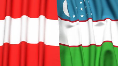 Gerçekçi kumaş dokusuna sahip AUSTRIA ve UZBEKISTAN bayrakları
