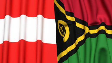 Gerçekçi kumaş dokusuna sahip AUSTRIA ve VANUATU bayrakları