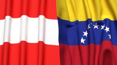 Gerçekçi kumaş dokusuna sahip AUSTRIA ve Venezuela bayrakları