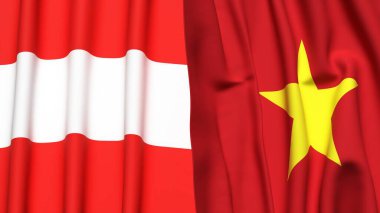 Gerçekçi kumaş dokusuna sahip AUSTRIA ve VİETNAM bayrakları