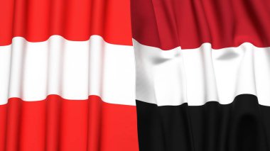 Gerçekçi kumaşlı AUSTRIA ve YEmen bayrakları