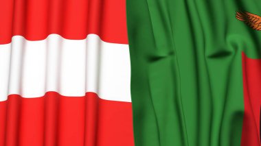 Gerçekçi kumaş dokusuna sahip AUSTRIA ve ZAMBIA bayrakları