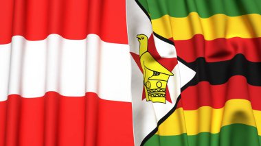 Gerçekçi kumaş desenli AUSTRIA ve ZIMBABWE bayrakları