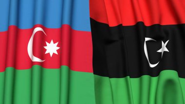 Gerçekçi kumaş dokusuna sahip AZERBAIJAN ve LIBYA bayrakları