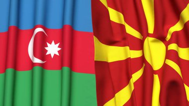Gerçekçi kumaş dokusuna sahip AZERBAIJAN ve MACEDONIA bayrakları