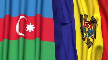 Gerçekçi kumaş dokusuna sahip AZERBAIJAN ve MOLDOVA bayrakları