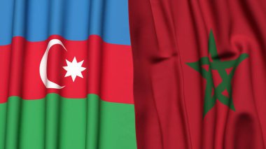 Gerçekçi kumaş dokusuna sahip AZERBAIJAN ve MoroCCO bayrakları