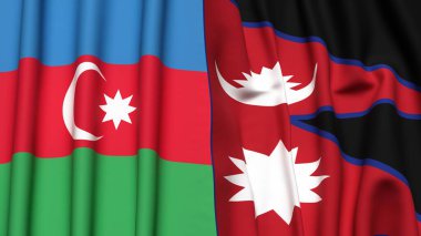 Gerçekçi kumaş dokusuna sahip AZERBAIJAN ve NEPAL bayrakları