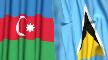 Gerçekçi kumaşlı AZERBAIJAN ve SAINT LUCIA bayrakları