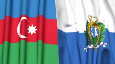 Gerçekçi kumaş dokusuna sahip AZERBAIJAN ve SAN MARINO bayrakları