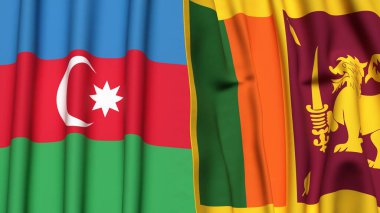 Gerçekçi kumaş dokusuna sahip AZERBAIJAN ve SRI LANKA bayrakları