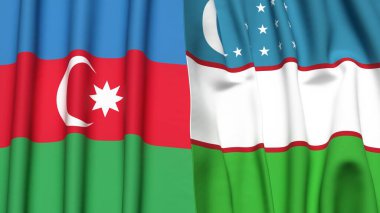 Gerçekçi kumaş dokusuna sahip AZERBAIJAN ve UZBEKISTAN bayrakları