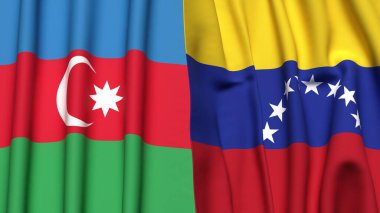 Gerçekçi kumaş dokusuna sahip AZERBAIJAN ve Venezuela bayrakları