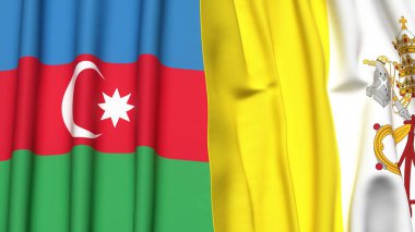 Gerçekçi kumaş dokusuna sahip AZERBAIJAN ve VATİKAN bayrakları