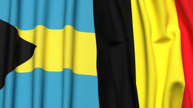 Bahamalar ve BELGIUM bayrakları gerçekçi kumaş dokusuyla