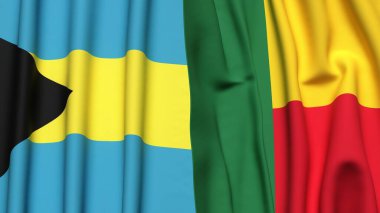 Bahamalar ve BENIN bayrakları gerçekçi kumaş dokusuyla