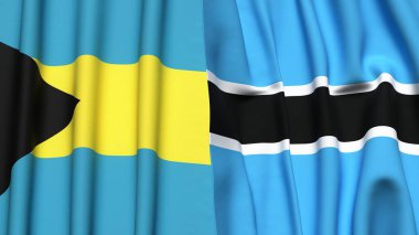 Bayraklar dolusu BAHAMAS ve BOTSWA Gerçekçi kumaş dokusuyla