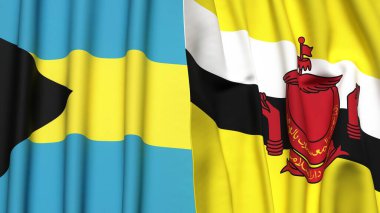 Bayraklar dolusu BAHAMAS ve gerçekçi kumaş dokusuna sahip BUNEI