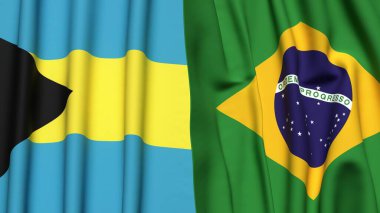 Gerçekçi kumaş dokusuna sahip BAHAMAS ve BRAZİL bayrakları