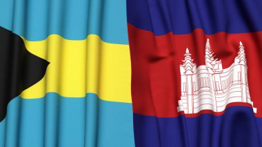 Gerçekçi kumaş dokusuna sahip BAHAMAS ve CAMBODIA bayrakları