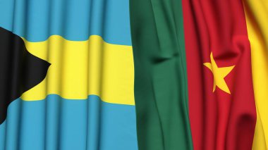 Gerçekçi kumaş dokusuna sahip BAHAMAS ve CAMEROON bayrakları