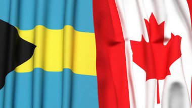 BAHAMAS ve CANADA bayrakları gerçekçi kumaş dokusuyla