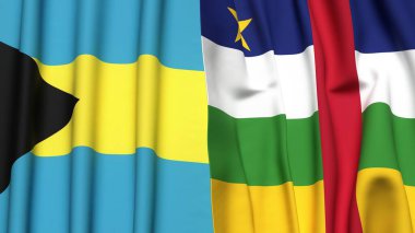 BAHAMAS ve Orta Afrika Cumhuriyeti bayrakları gerçekçi kumaş dokusuyla
