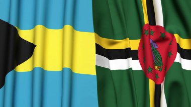 Bayraklar dolusu BAHAMAS ve DOMINICA Gerçekçi kumaş dokusuyla