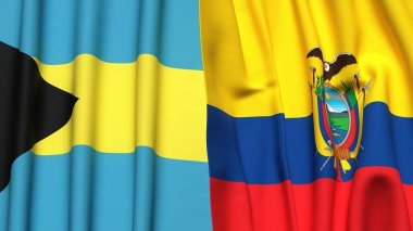 Bahamalar ve Ekvador 'un gerçekçi kumaş dokusuna sahip bayrakları