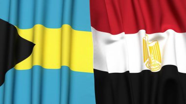 Bahamalar ve EGYPT bayrakları gerçekçi kumaş dokusuyla