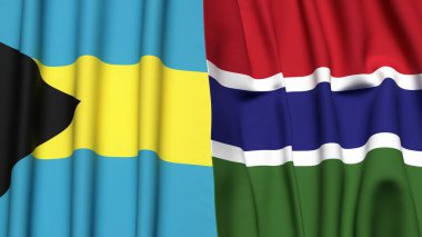 Bahamalar ve GAMBIA 'nın gerçekçi kumaş dokusuna sahip bayrakları