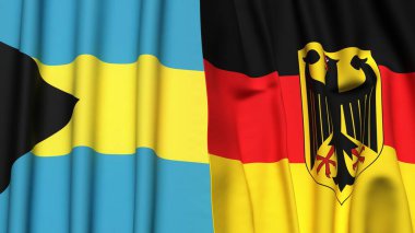 Bayraklar dolusu BAHAMAS ve GERMANY Gerçekçi kumaş dokusuyla