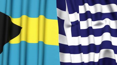 Bahamalar ve GREECE bayrakları gerçekçi kumaş dokusuyla