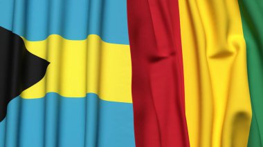 Bahamalar ve Guinea bayrakları gerçekçi kumaş dokusuyla