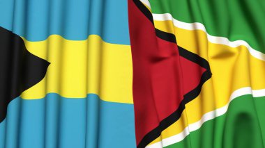 Bahamalar ve GUYANA 'nın gerçekçi kumaş dokusuyla bayrakları