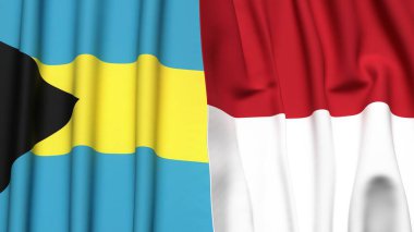 Bahamalar ve İndonezya 'nın gerçekçi kumaş dokusuna sahip bayrakları